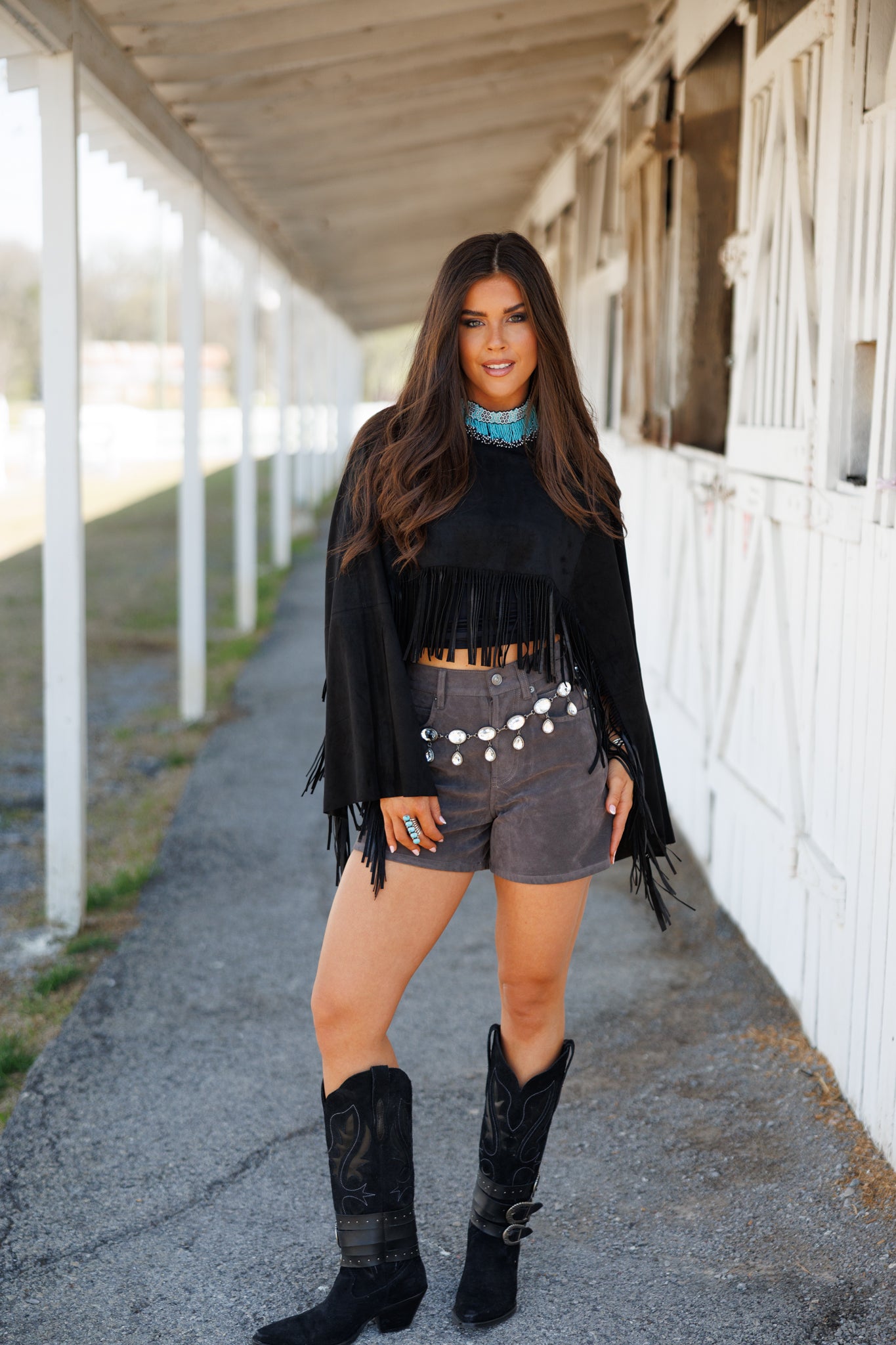 "Midnight Rodeo" Fringe Shawl in Black