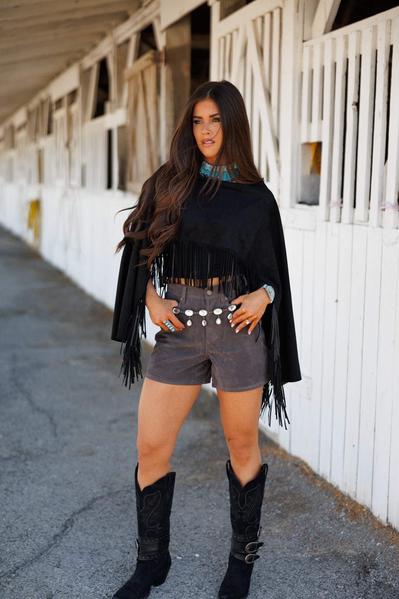 "Midnight Rodeo" Fringe Shawl in Black