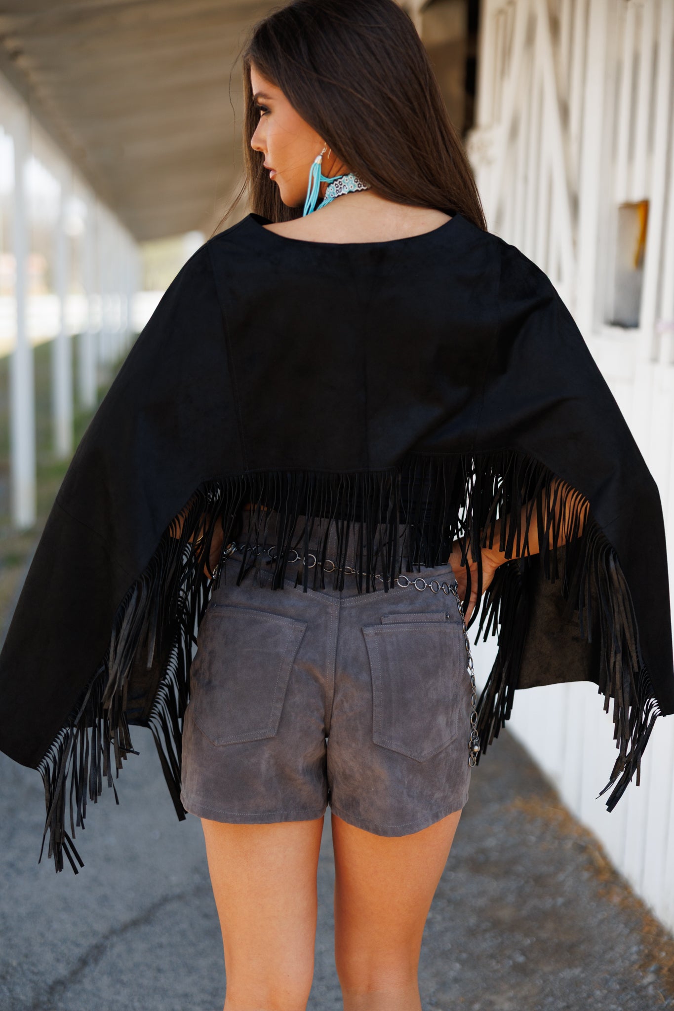 "Midnight Rodeo" Fringe Shawl in Black