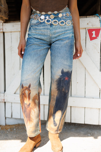 Horse Print Barrel Jean