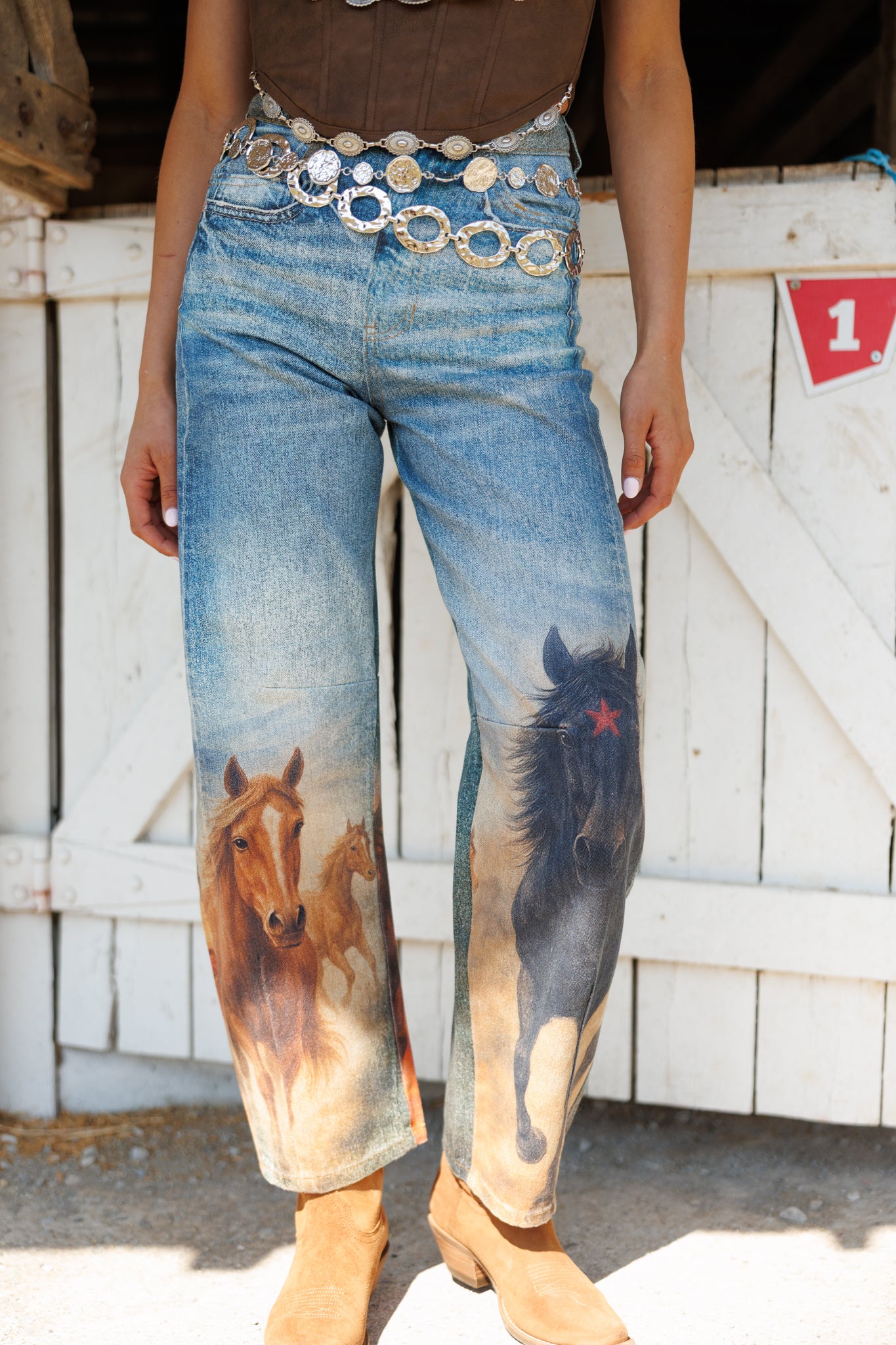 Horse Print Barrel Jean