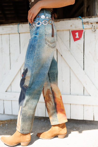 Horse Print Barrel Jean