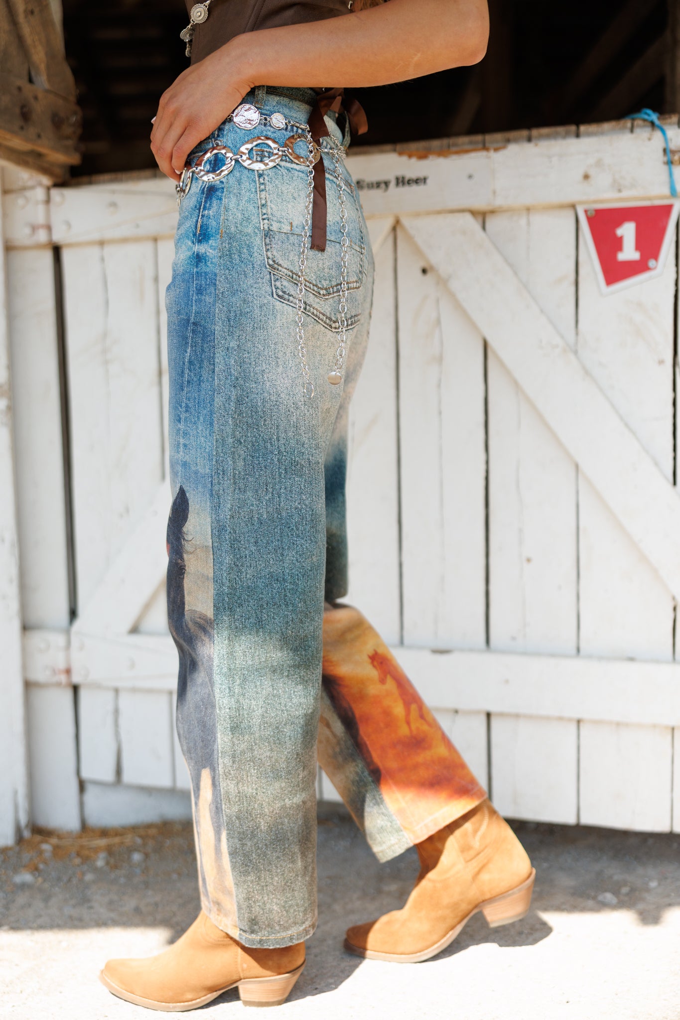 Horse Print Barrel Jean