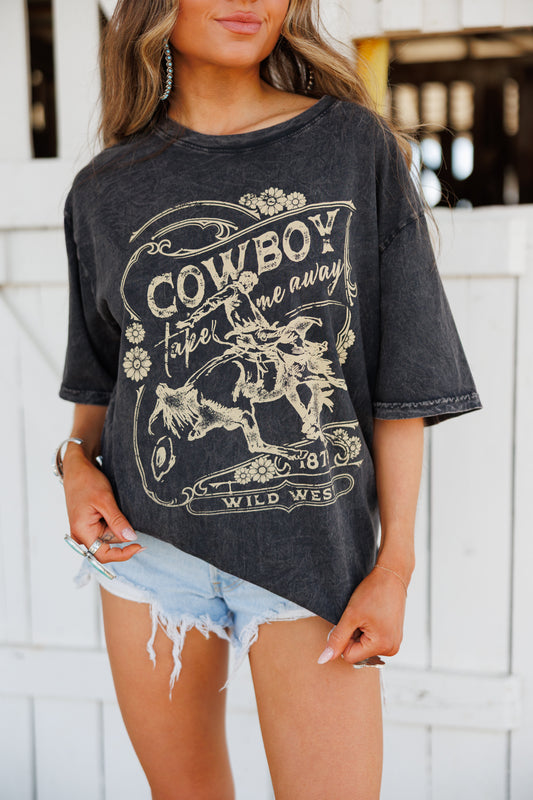 Wild West Graphic Tee in Washed Black