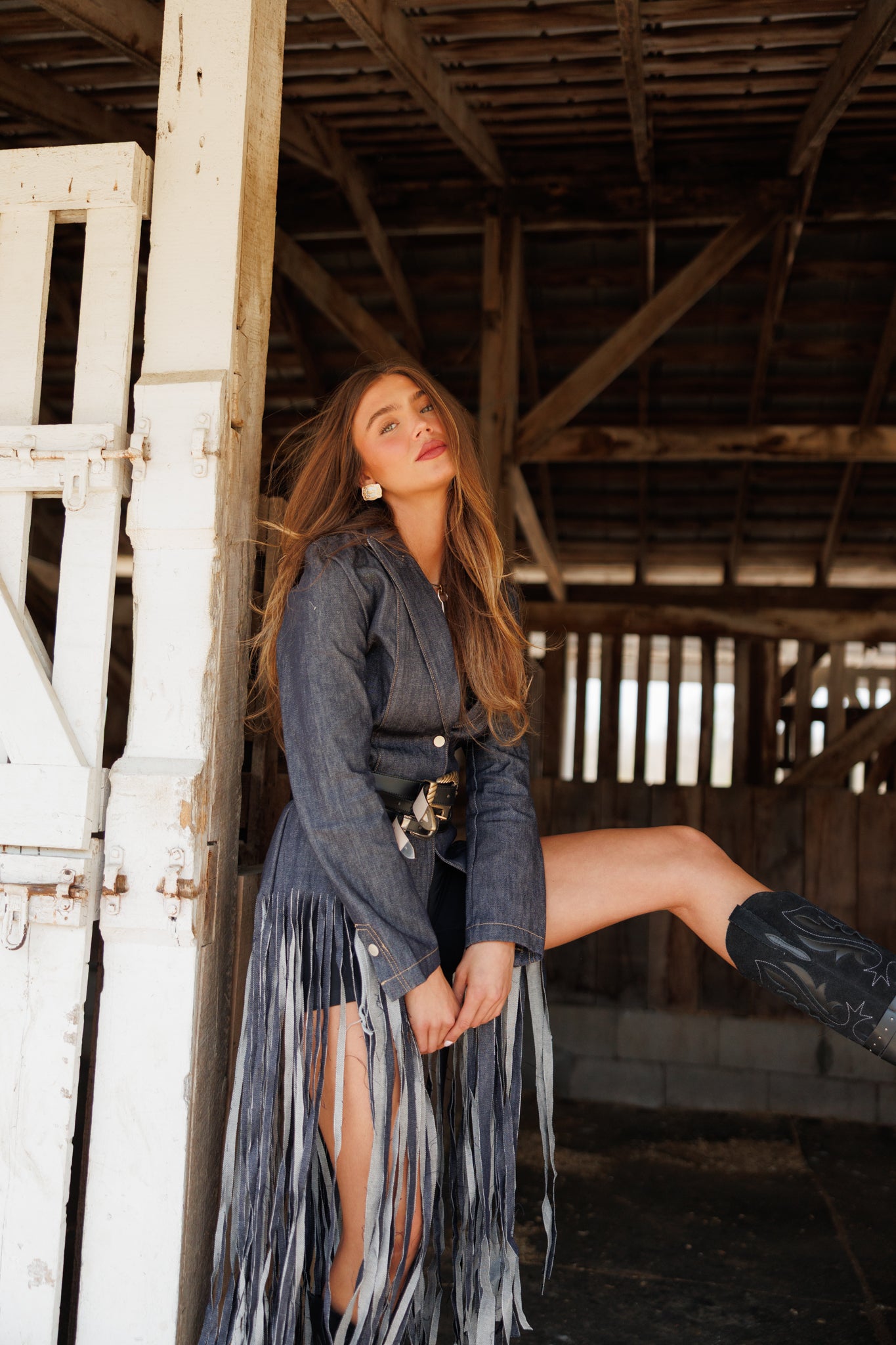 "Center Stage" Fringe Denim Blazer