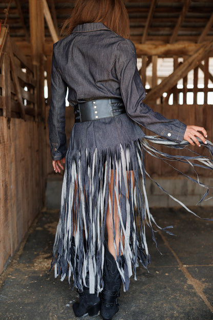 "Center Stage" Fringe Denim Blazer