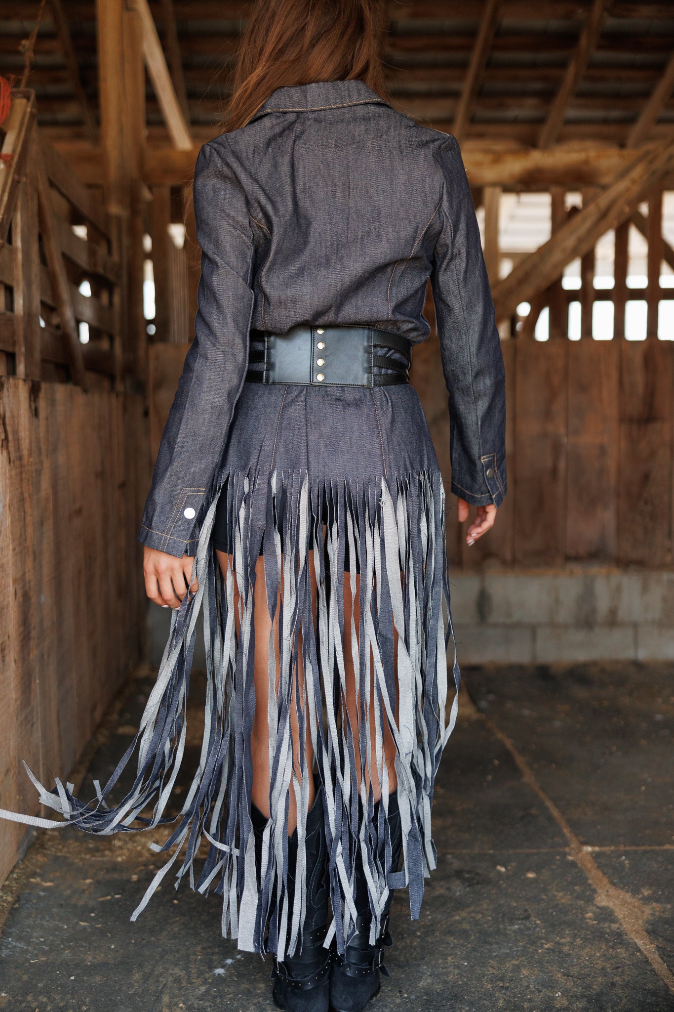 "Center Stage" Fringe Denim Blazer