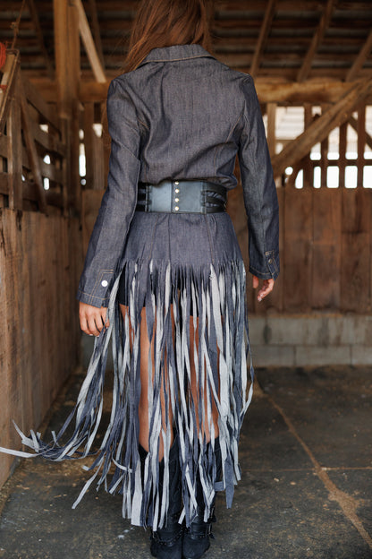 "Center Stage" Fringe Denim Blazer
