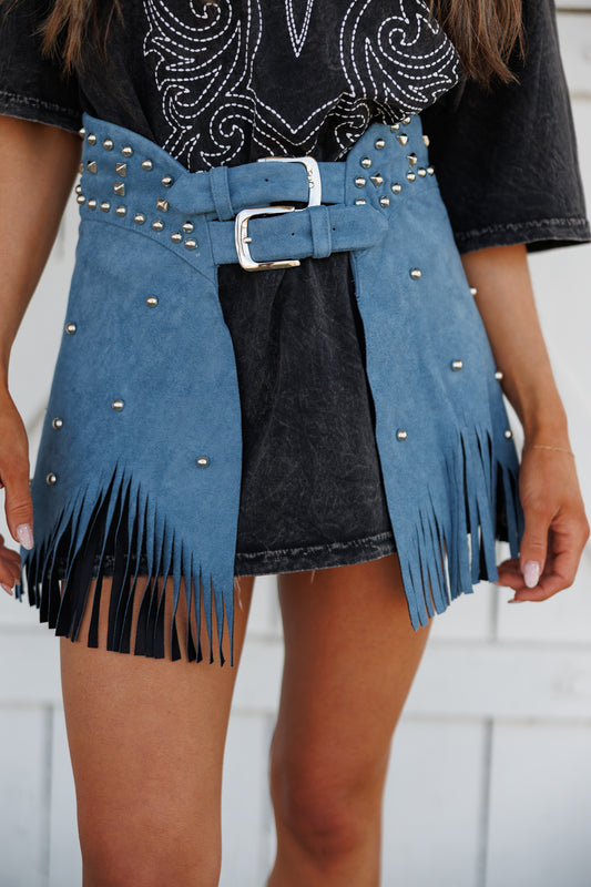 "Rodeo Icon" Fringe Chap Belt in Blue