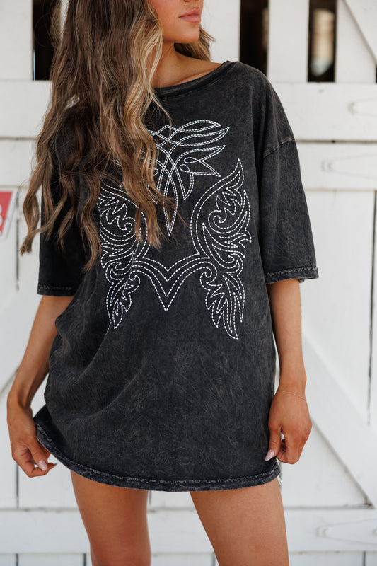 Boot Stitch Tee in Washed Black