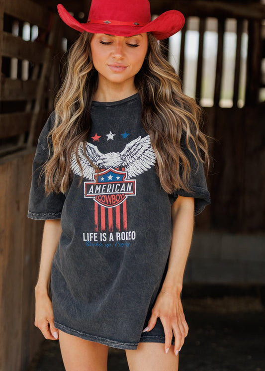 American Cowboy Tee in Washed Black