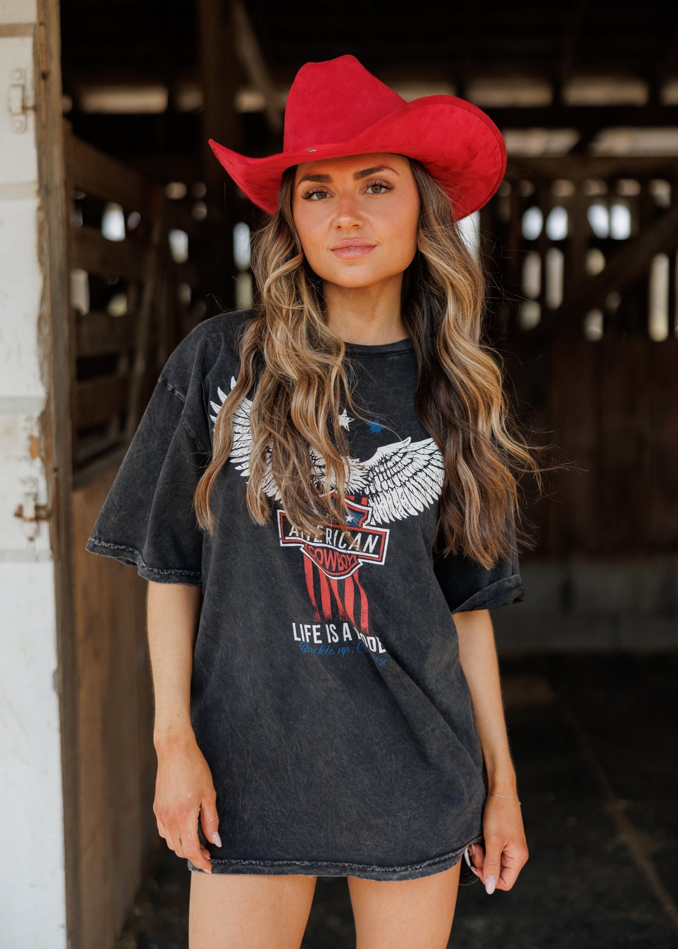 American Cowboy Tee in Washed Black