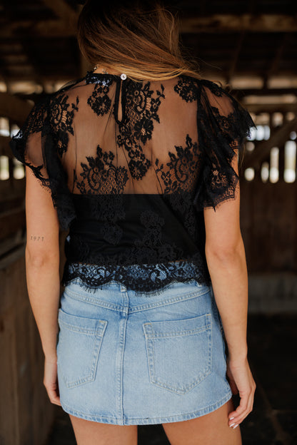 "Marren" Lace Top in Black