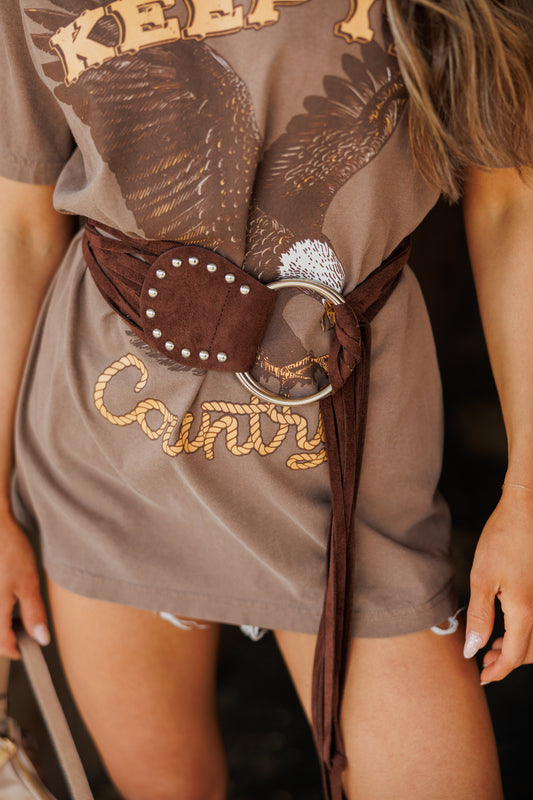 "After Party" O-Ring Suede Fringe Belt