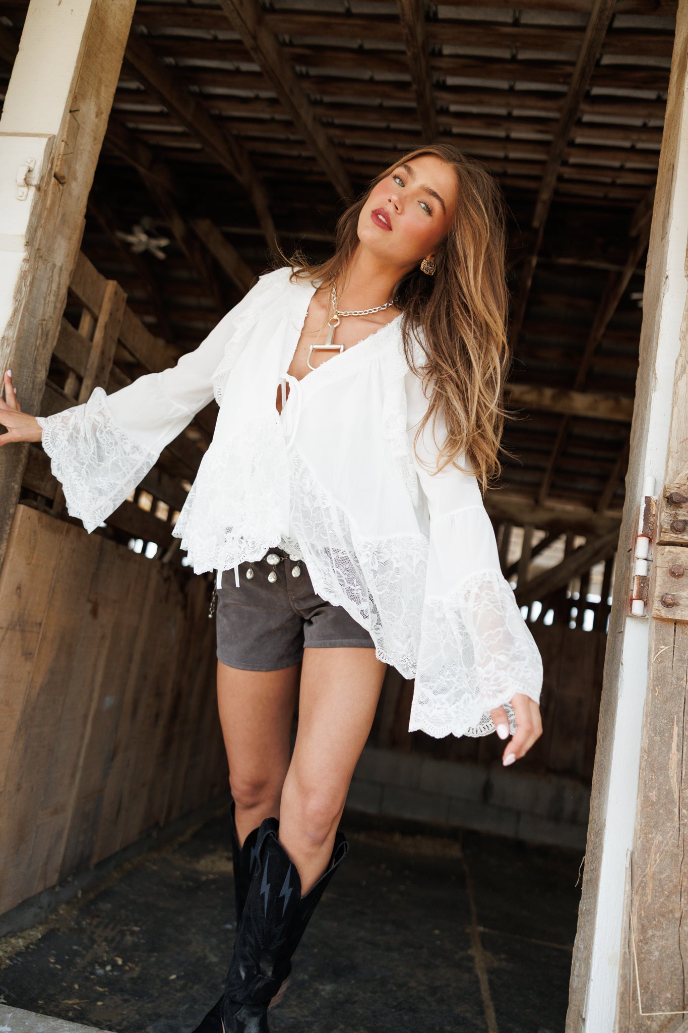 NEW!! "Canyon" Lace Trim Top in White