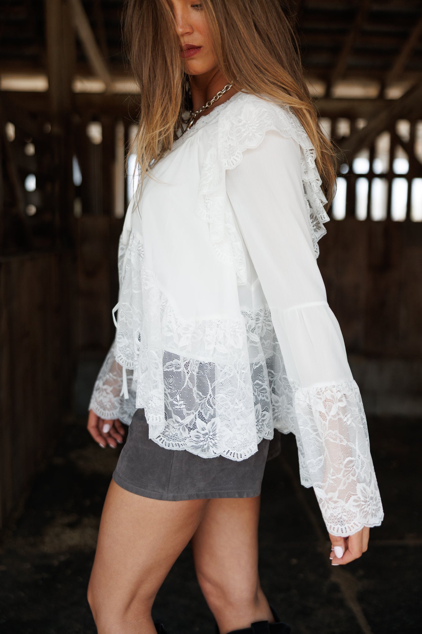 NEW!! "Canyon" Lace Trim Top in White
