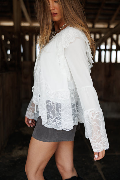 NEW!! "Canyon" Lace Trim Top in White