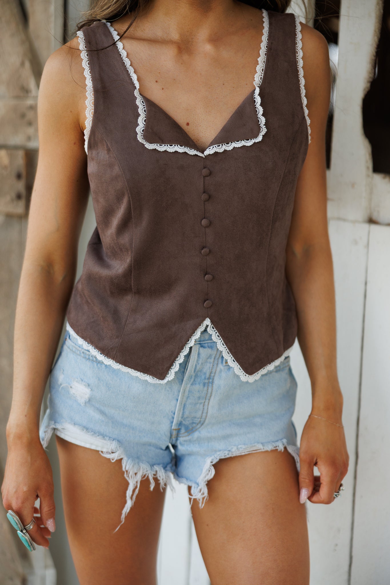 "Johnson" Suede Corset Top in Brown