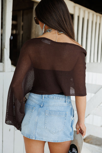 "Solei" Knit Asymmetric Poncho in Brown