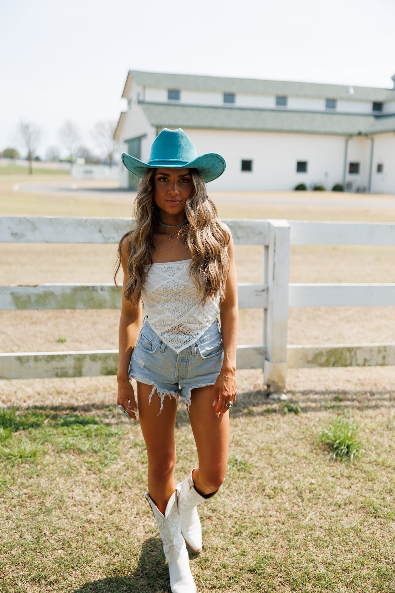"Rodeo Rose" Lace Bandeau Top in Ivory