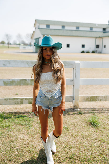 "Rodeo Rose" Lace Bandeau Top in Ivory