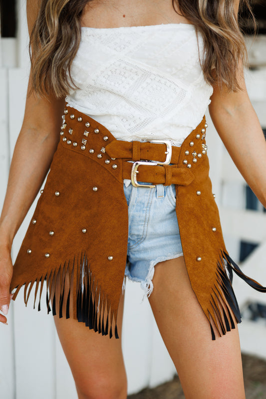 "Rodeo Icon" Fringe Chap Belt in Brown