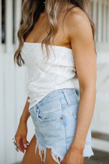 "Rodeo Rose" Lace Bandeau Top in Ivory