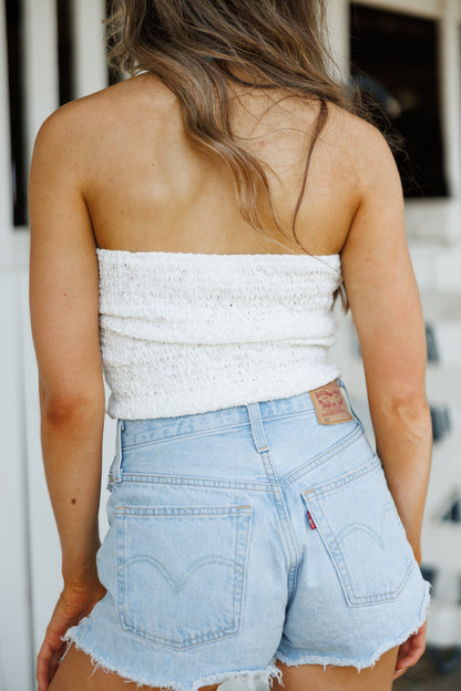 "Rodeo Rose" Lace Bandeau Top in Ivory