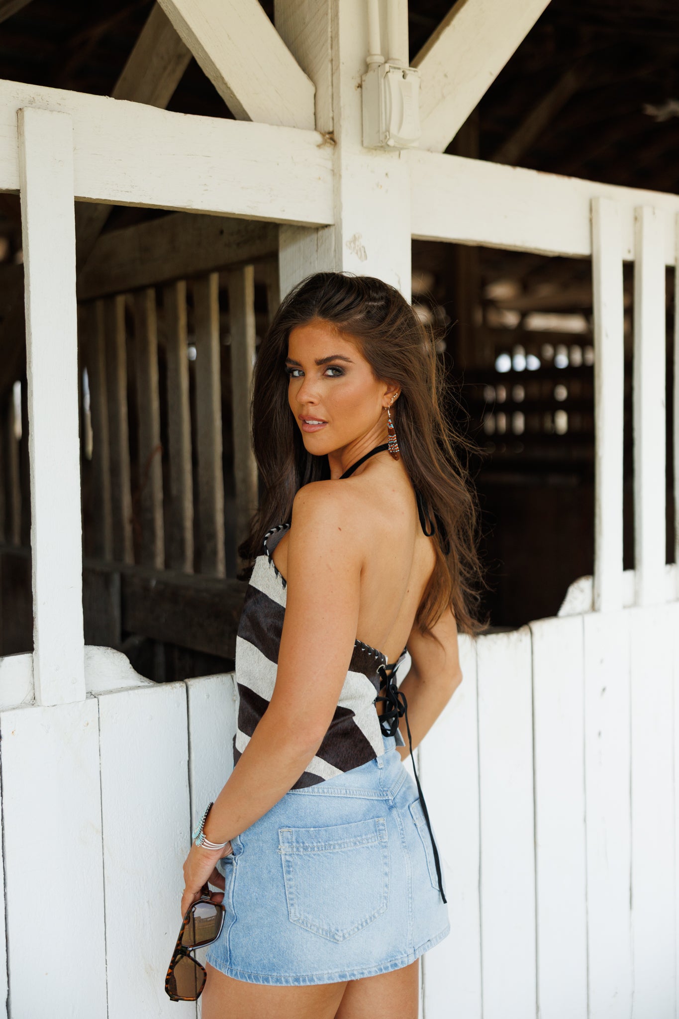"Icon Status" Cowhide Halter Top in Zebra
