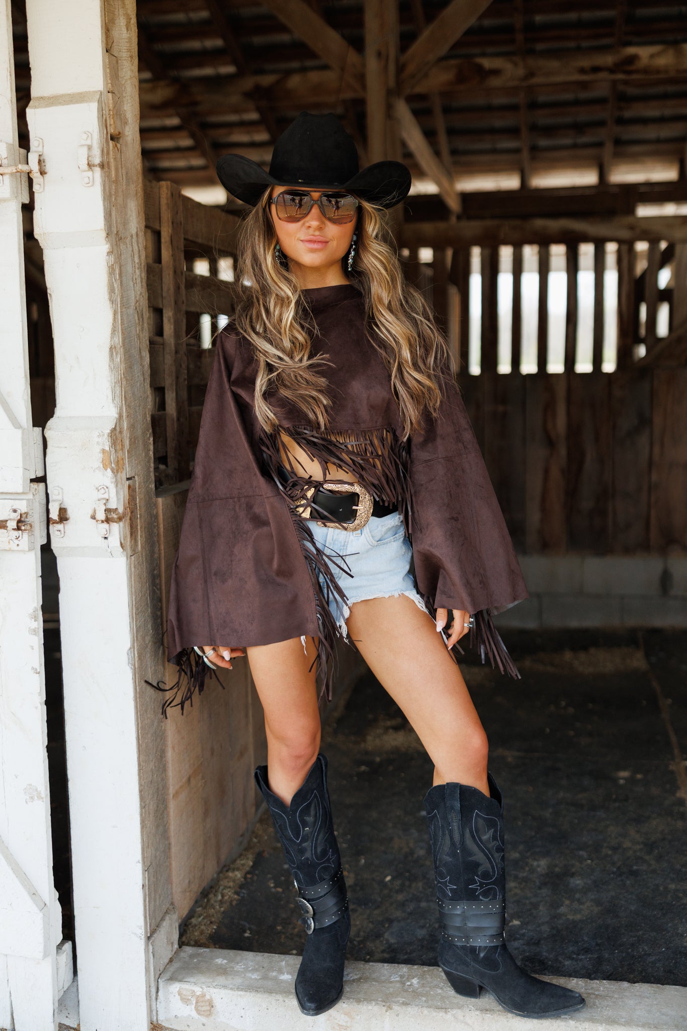 "Midnight Rodeo" Fringe Shawl in Brown