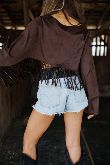 "Midnight Rodeo" Fringe Shawl in Brown
