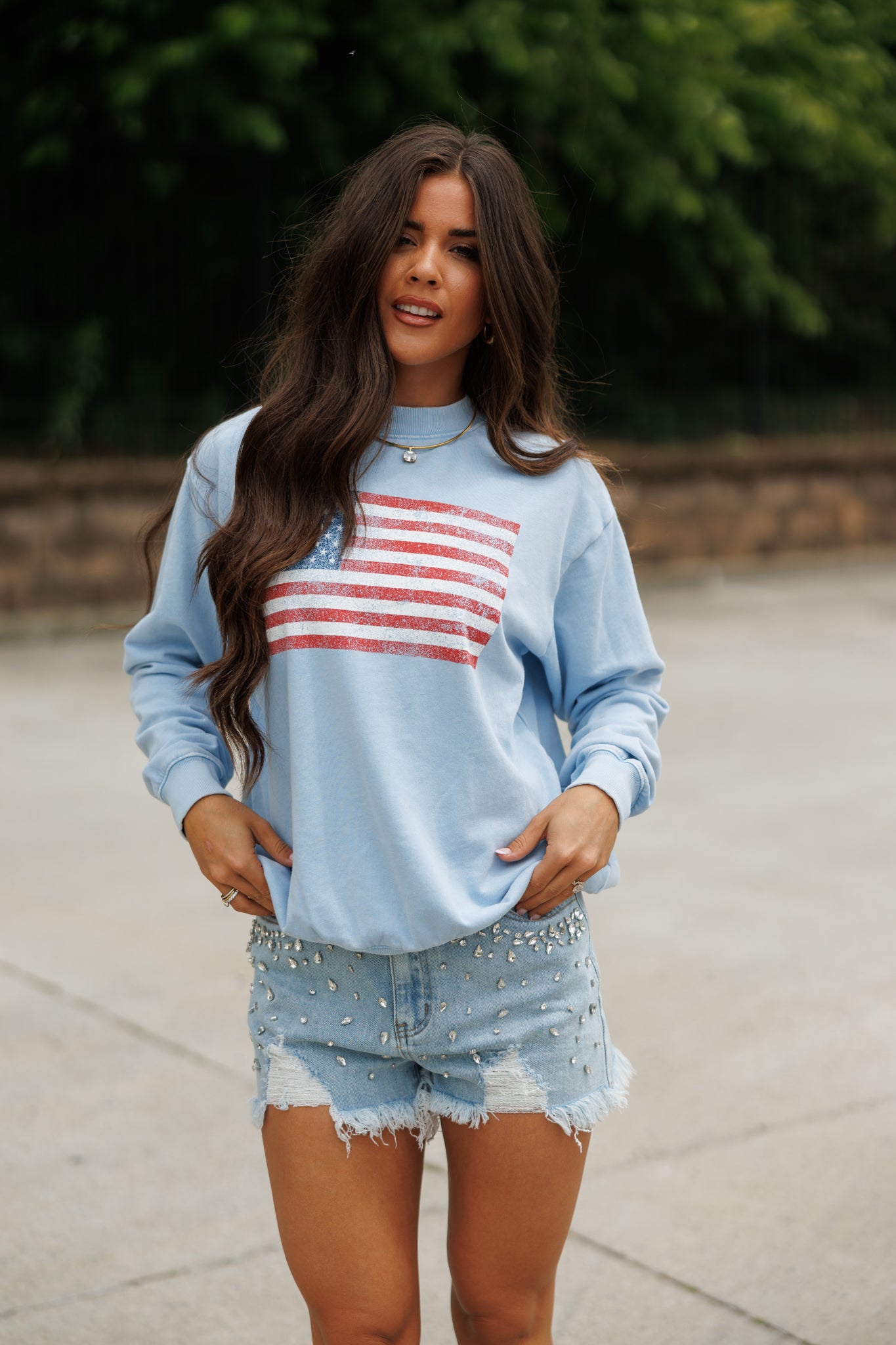 "American Flag" Sweatshirt in Mineral Blue