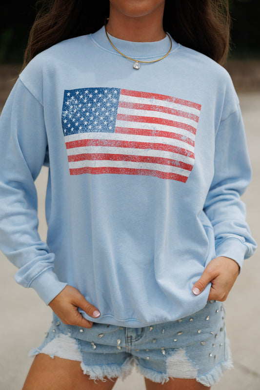 "American Flag" Sweatshirt in Mineral Blue