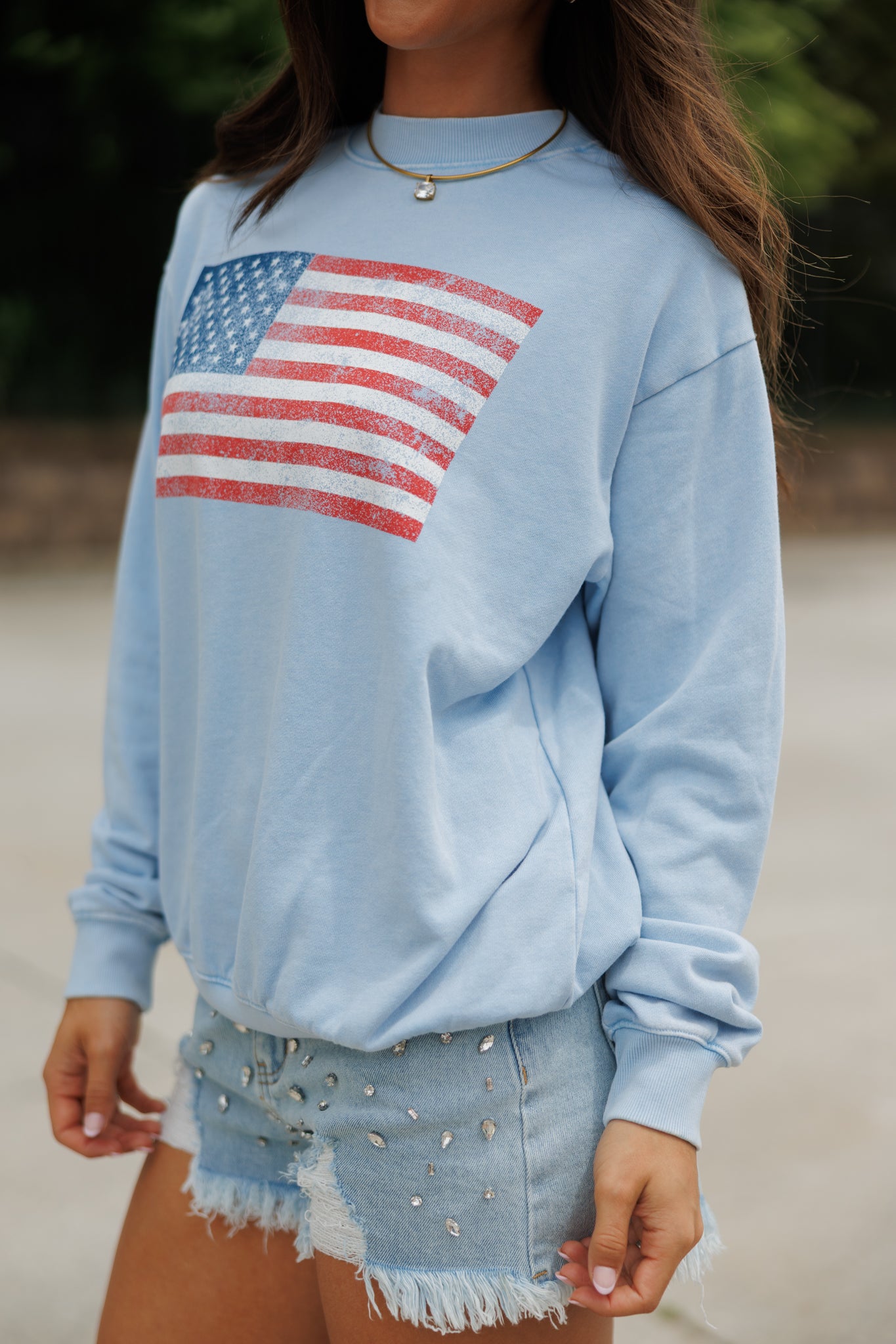 "American Flag" Sweatshirt in Mineral Blue