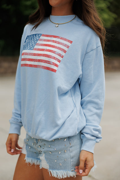 "American Flag" Sweatshirt in Mineral Blue