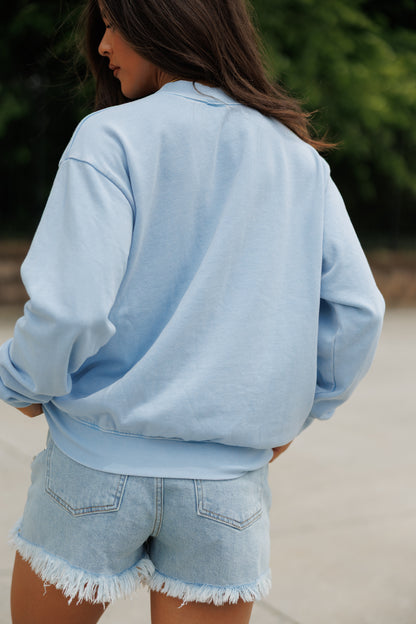 "American Flag" Sweatshirt in Mineral Blue