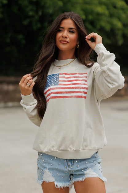 "American Flag" Sweatshirt in Mineral Oatmeal