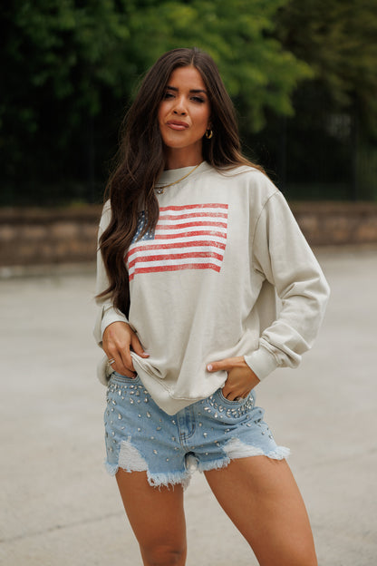 "American Flag" Sweatshirt in Mineral Oatmeal