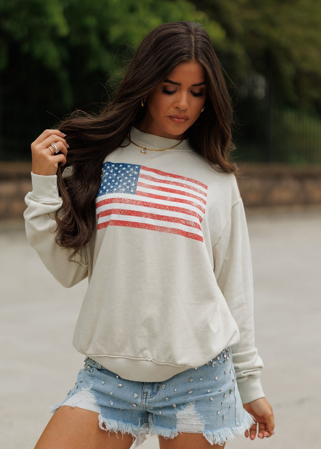 "American Flag" Sweatshirt in Mineral Oatmeal