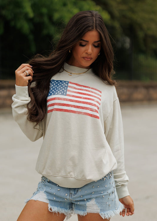 "American Flag" Sweatshirt in Mineral Oatmeal