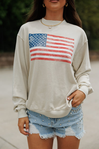"American Flag" Sweatshirt in Mineral Oatmeal