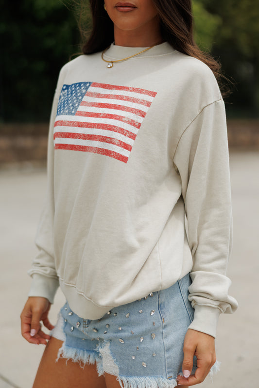 "American Flag" Sweatshirt in Mineral Oatmeal