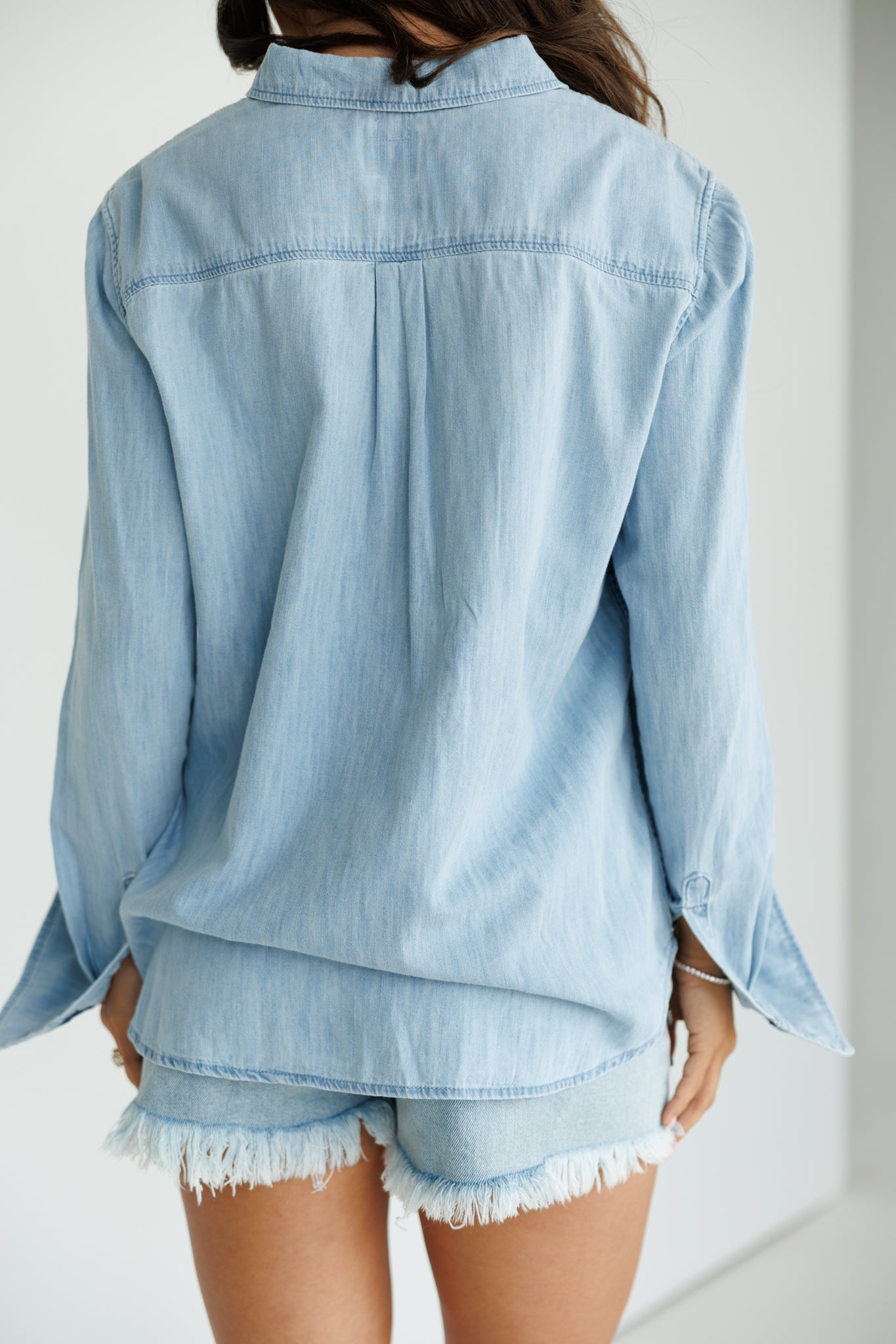 Designer Repurposed Denim Shirt w/ Designer Blue Scarf