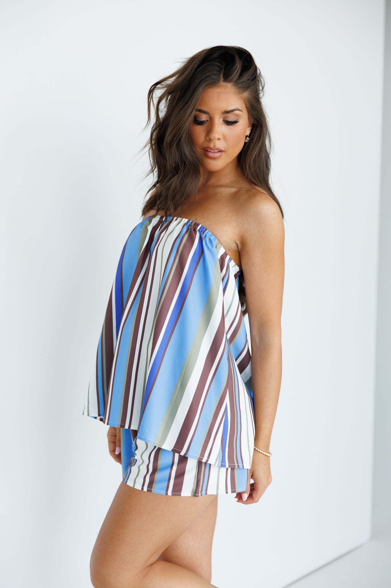 Strapless Striped 2 Piece Set