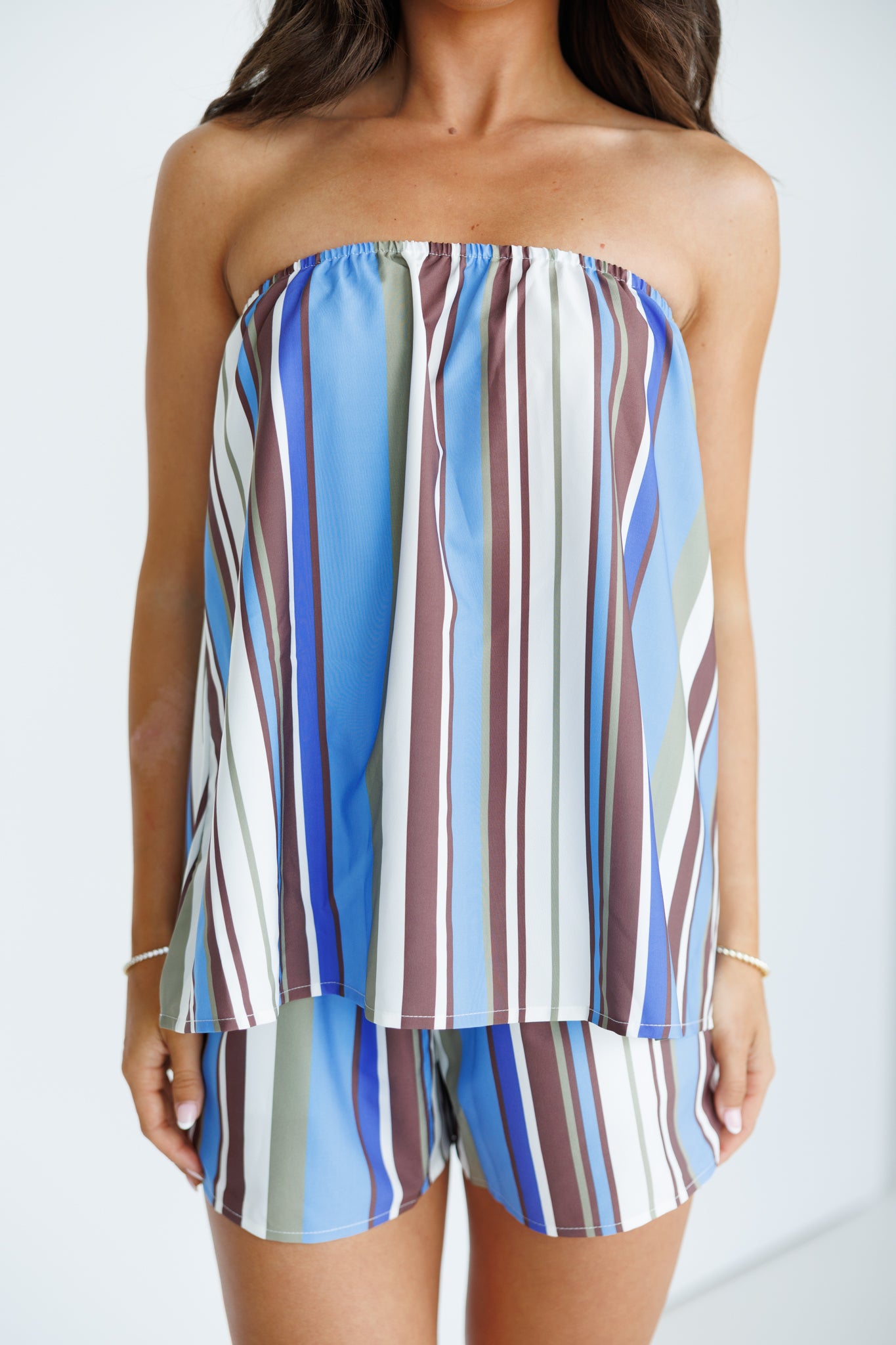 Strapless Striped 2 Piece Set