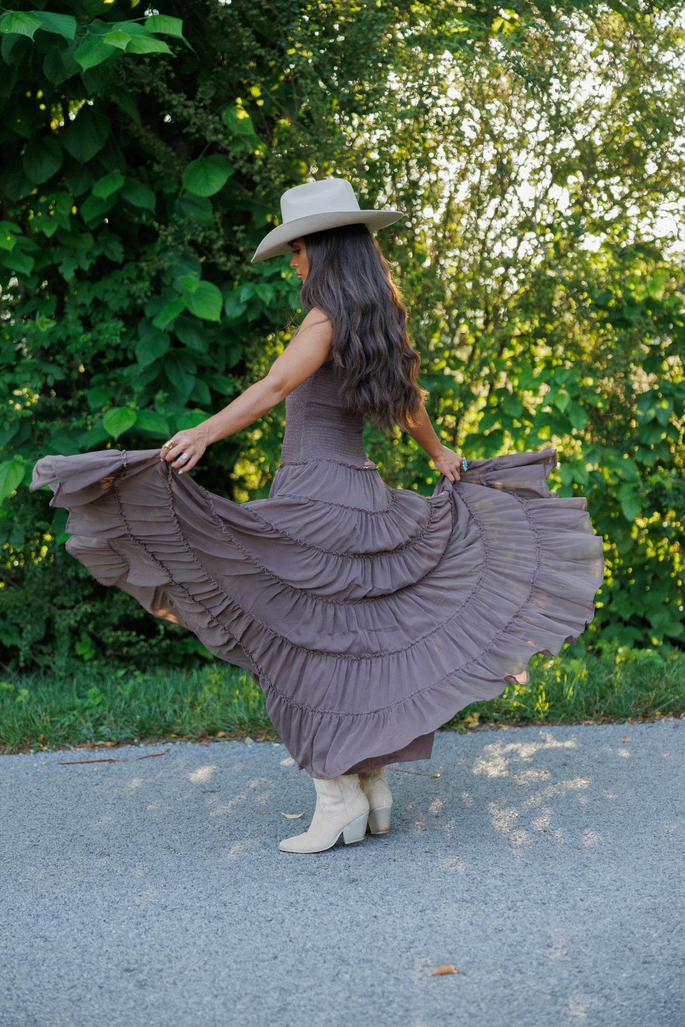 Smocked Maxi Dress in Brown