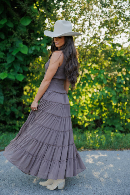 Smocked Maxi Dress in Brown