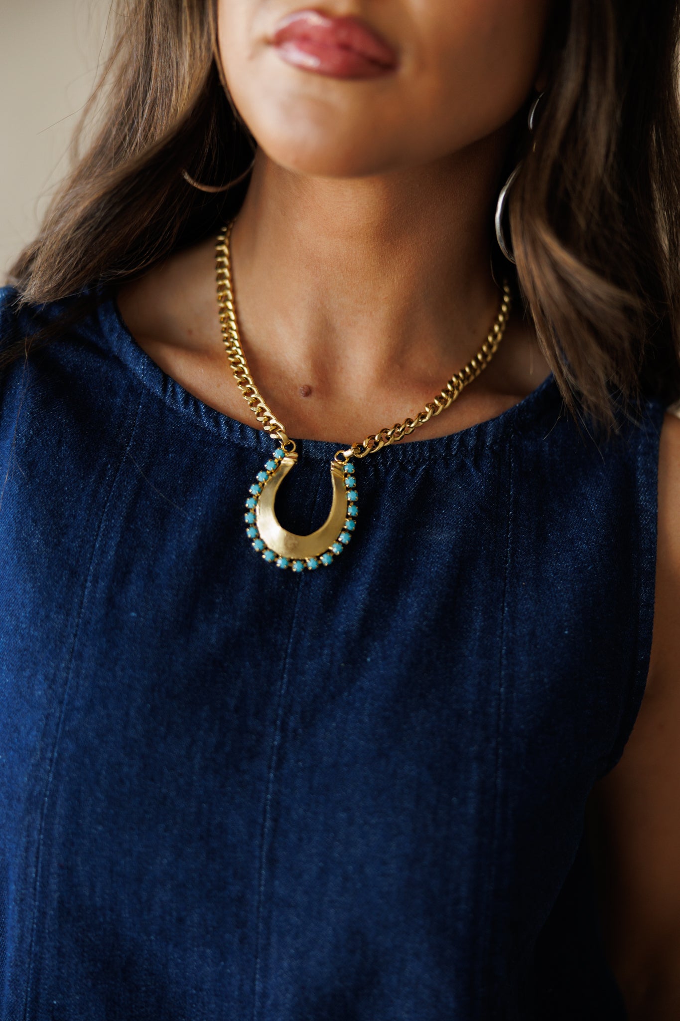 Horse Shoe Necklace w/ Turquoise Stones