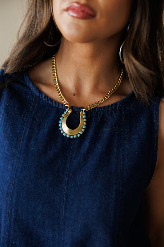 Horseshoe Necklace w/ Turquoise Stones - PRE ORDER
