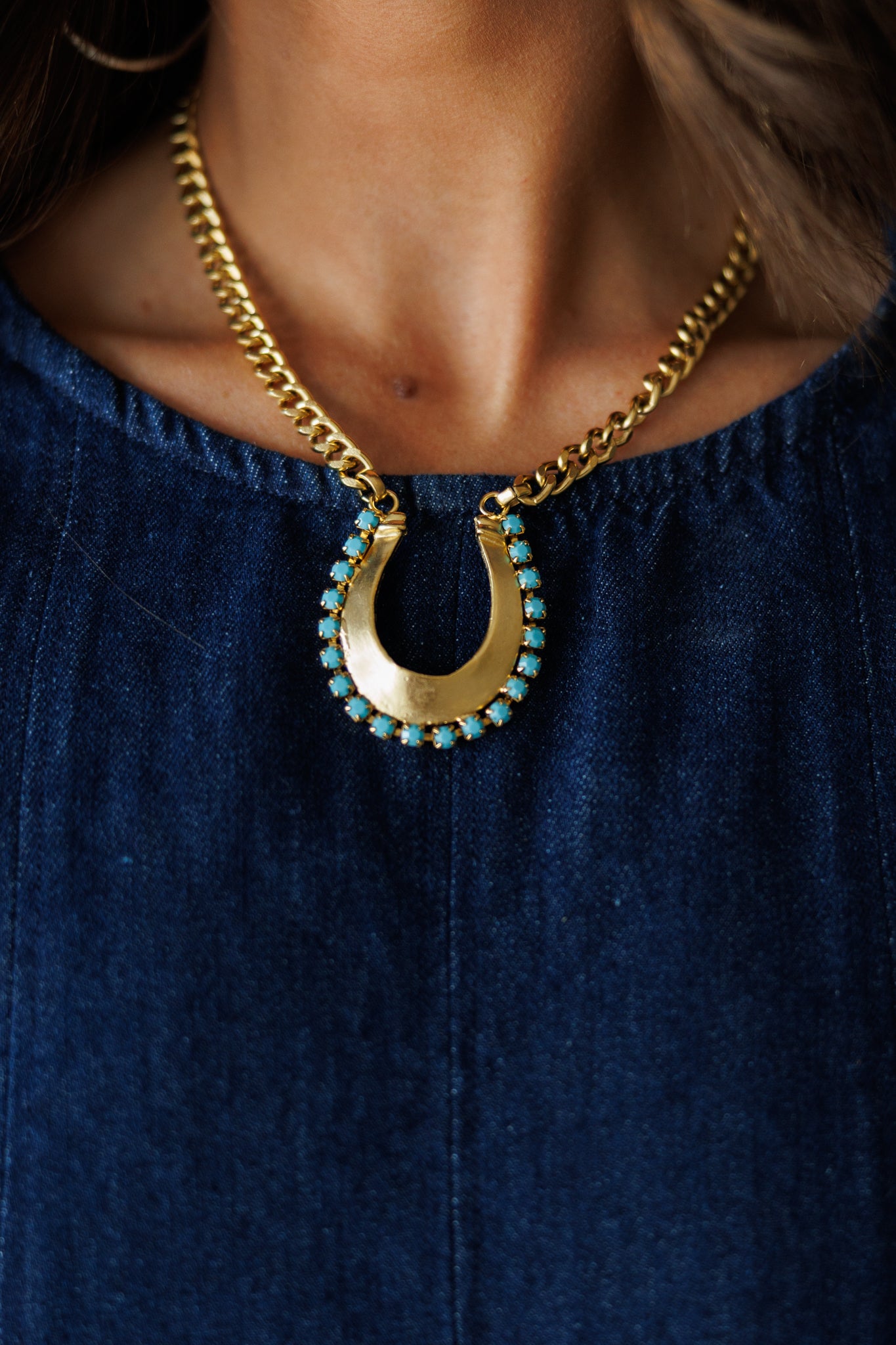 Horse Shoe Necklace w/ Turquoise Stones